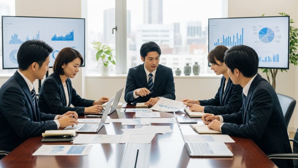 2026年を見据えた採用戦略について会議を行う日本人の経営者・人事チーム