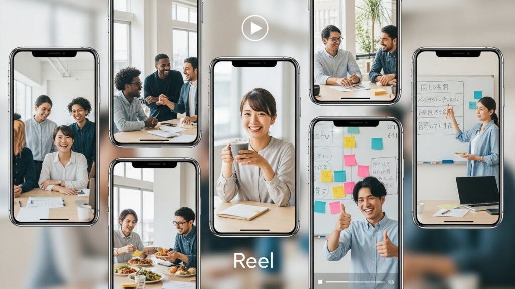 Instagramのショート動画（リール）を活用した採用広報。企業の空気感を伝える視覚的なアプローチ。