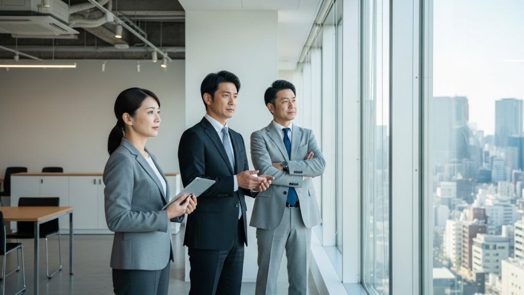 alt=2026年の採用市場の変化を見据え、オフィスで将来の採用戦略について考える日本人ビジネスパーソン