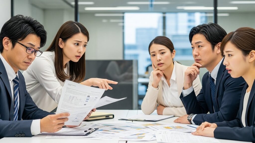 採用ピッチ資料の内容に悩み、課題を確認する人事担当者の様子