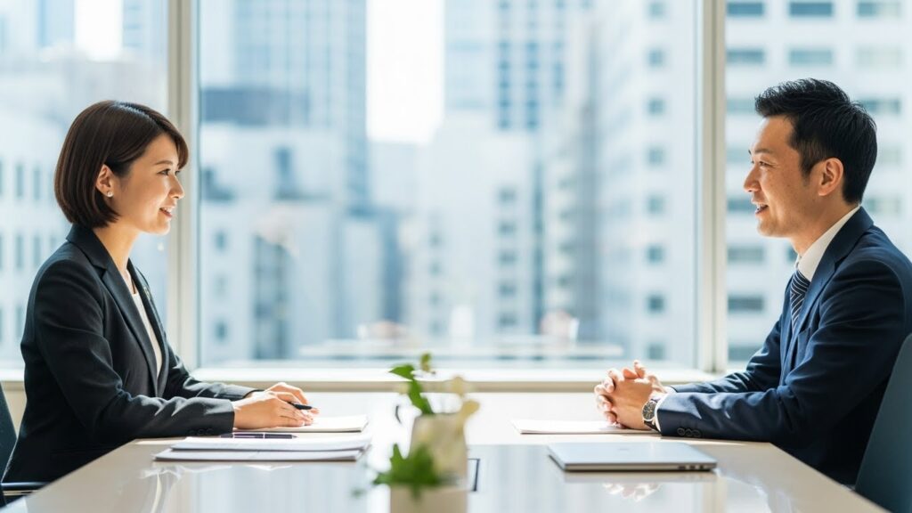 企業の採用課題について相談を受ける株式会社ヴォーチェの採用コンサルタント