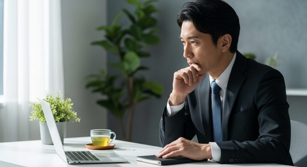 スキルだけでなく仕事への向き合い方を考えるビジネスパーソンのイメージ