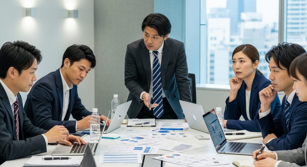 採用方針が曖昧な状態で人材について議論するビジネスシーンのイメージ