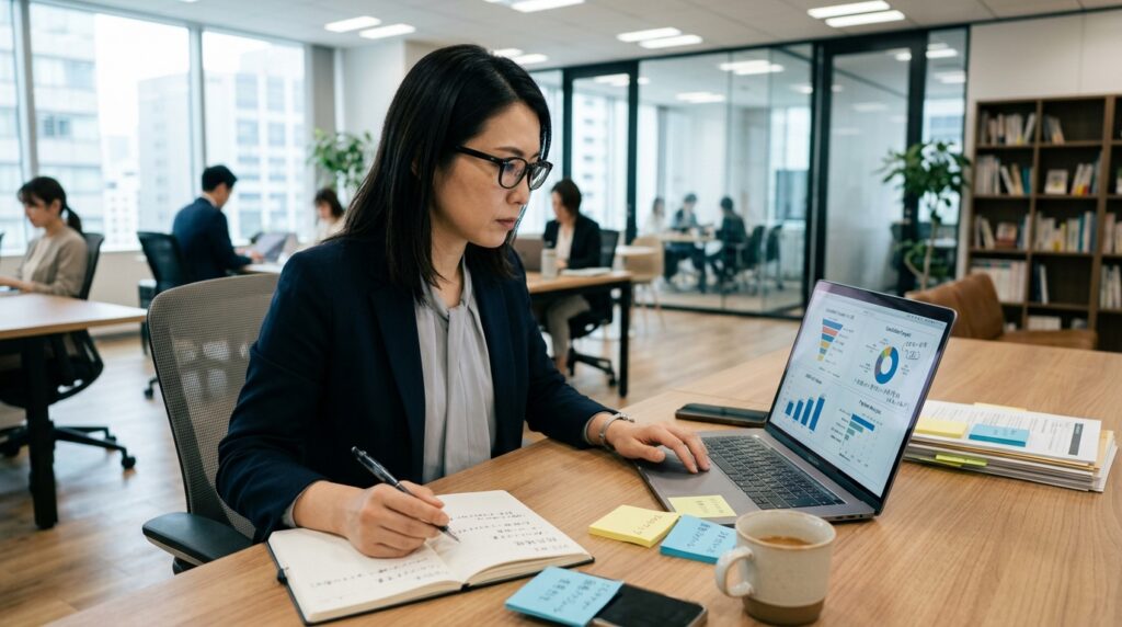 採用担当者がターゲットを分析しながら求人票の内容を設計している様子のイメージ画像