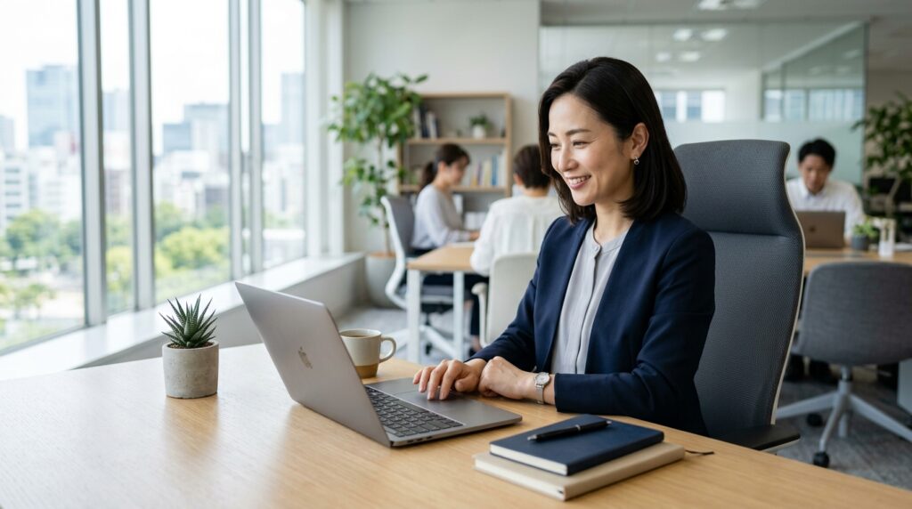 採用業務が効率化され余裕を持って仕事をする採用担当者の様子