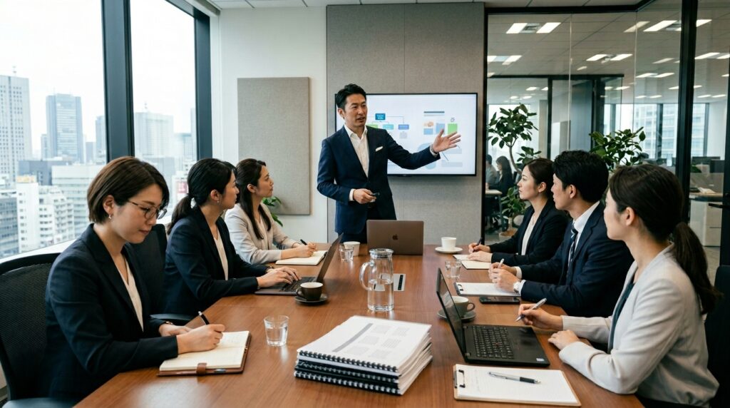 採用コンサルタントが人事担当者へ採用戦略を提案するミーティング