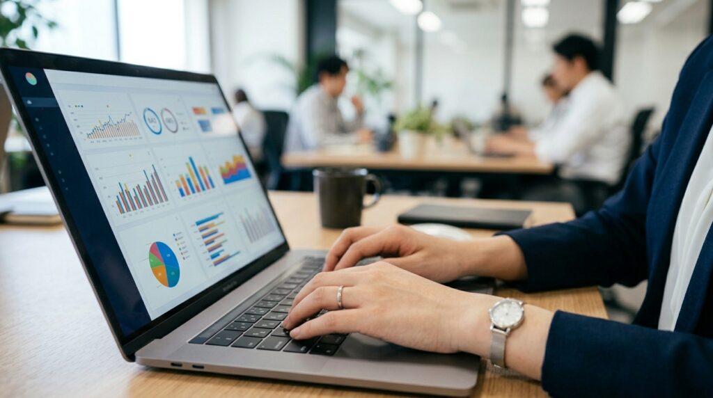 採用分析データを確認しながら業務を進める人事担当者