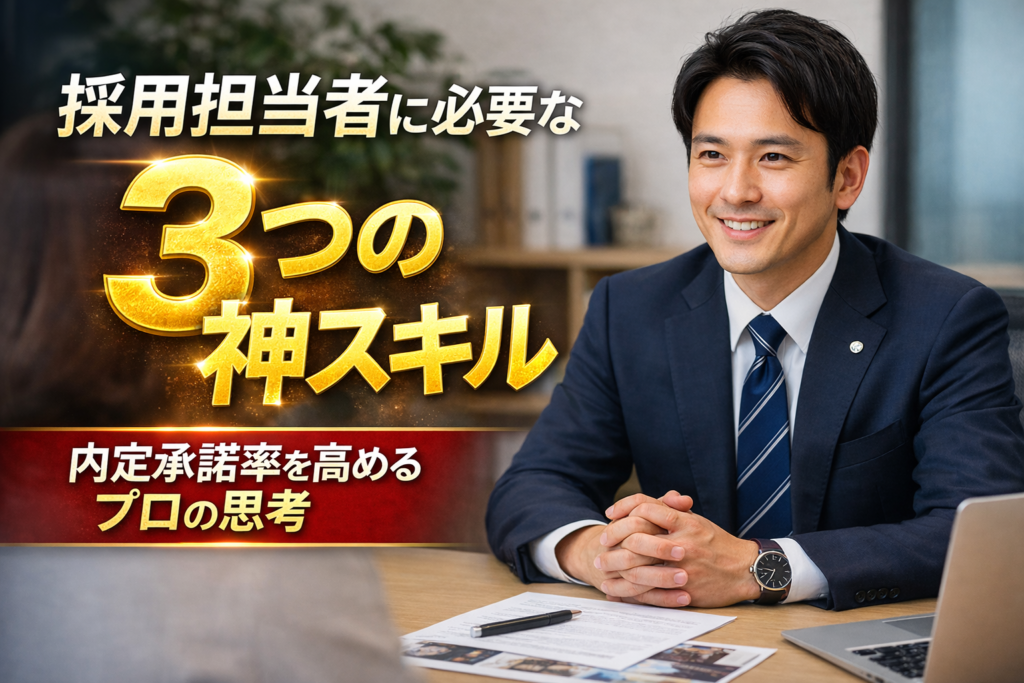 採用担当者が面談で候補者と対話しながら内定承諾率を高めるスキルを解説するイメージ