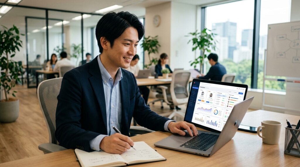 採用管理ツールを活用して業務を効率化する採用担当者の様子