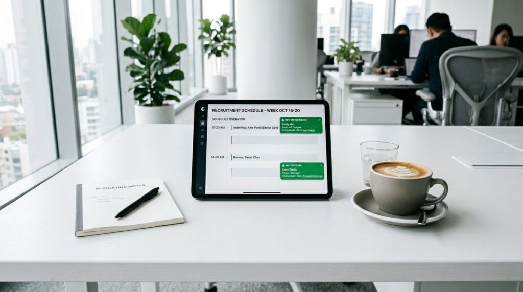カレンダーや時計のアイコンがスマートに整理されたデバイス。効率化されたスケジュール管理のイメージ。