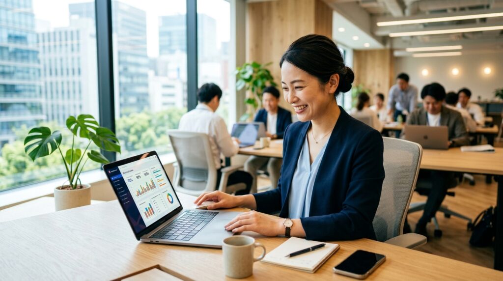 AI導入により採用効率が改善され成果を実感する人事担当者の様子