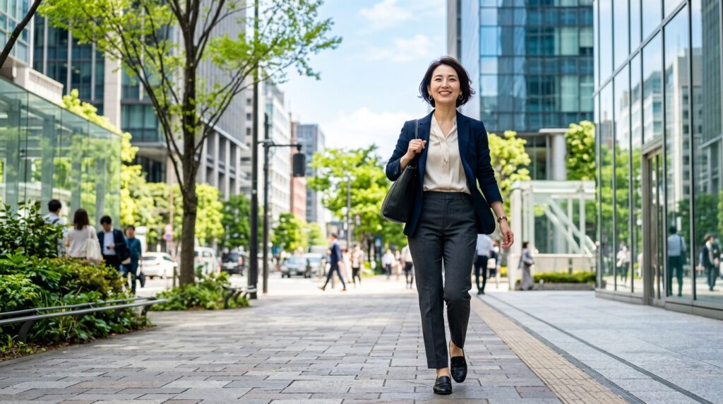 採用DXにより未来に向かって前向きに進むビジネスパーソンのイメージ